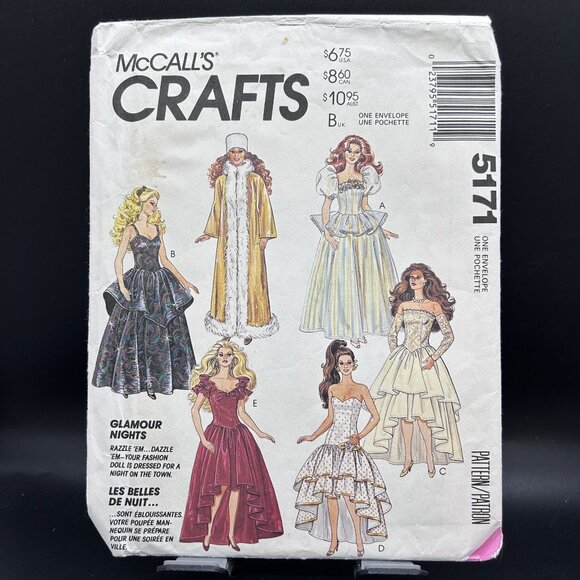 McCall's 5171 “Fashion Doll Clothes,Glamour Nights”(11 1/2")Sewing Pattern Uncut - Picture 1 of 5